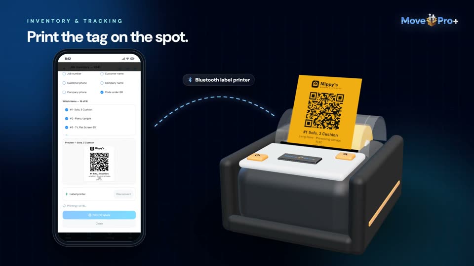 Item tags, printed on the spot in MoveitPro+